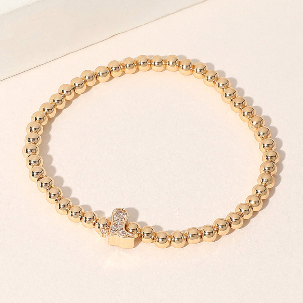 Madeline Love Gold Stone Paved Boot Brass Ball Beaded Stretch Bracelet
