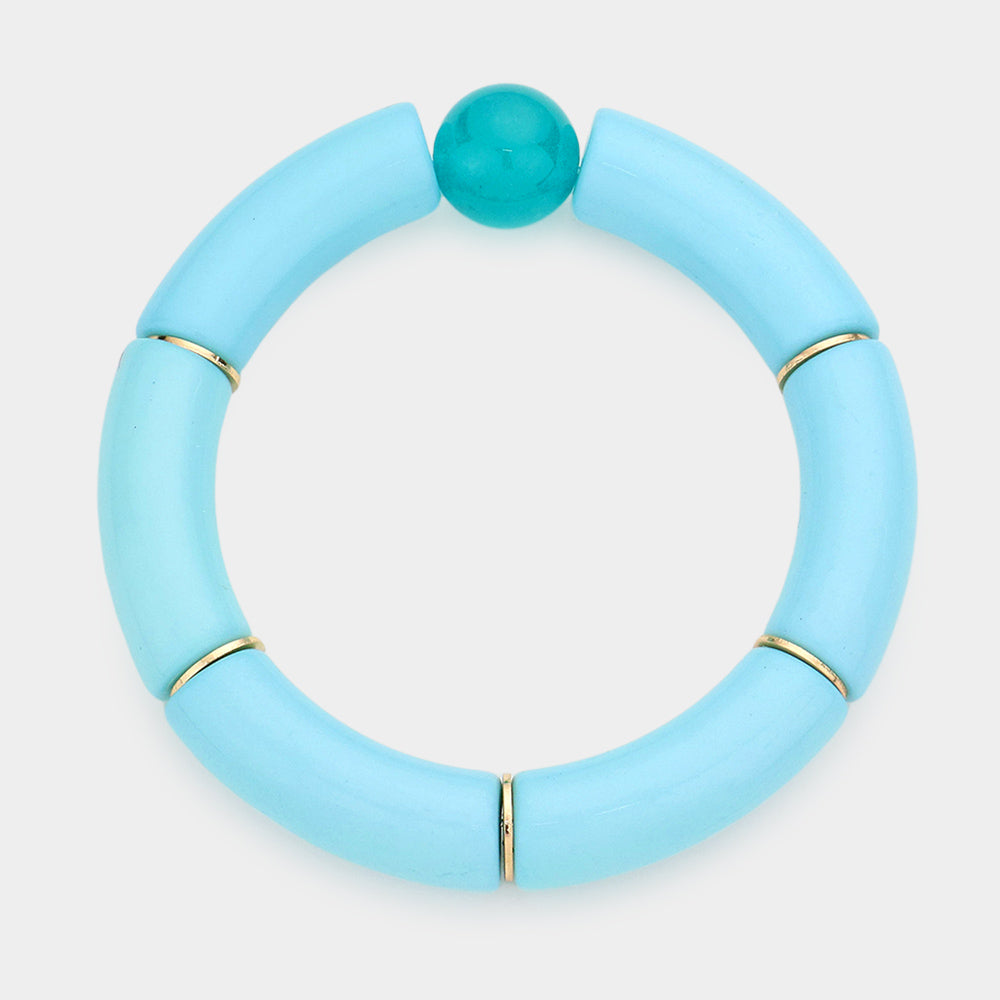 Madeline Love Aqua Round Bead Accented Resin Stretch Bracelet - Bracelets