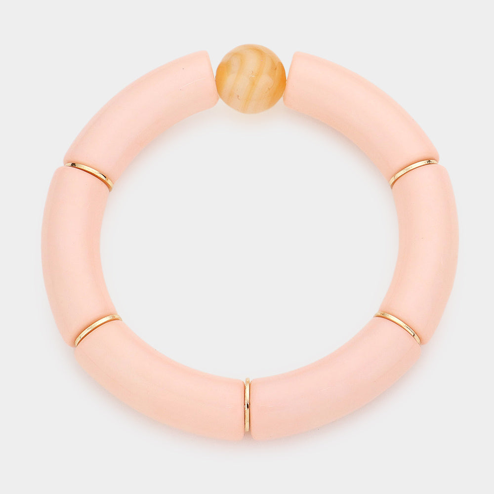 Madeline Love Peach Round Bead Accented Resin Stretch Bracelet - Bracelets