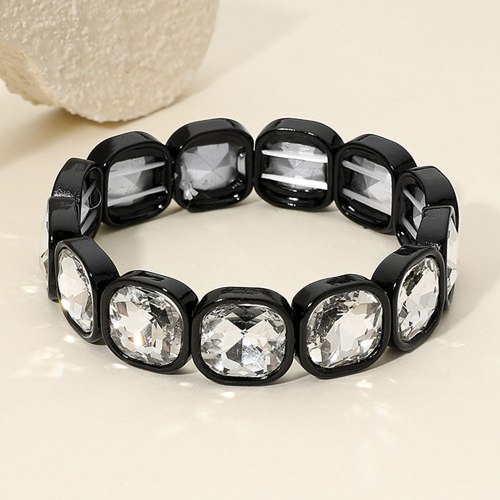 Madeline Love Black Faceted Cushion Gem Beaded Stretch Bracelet