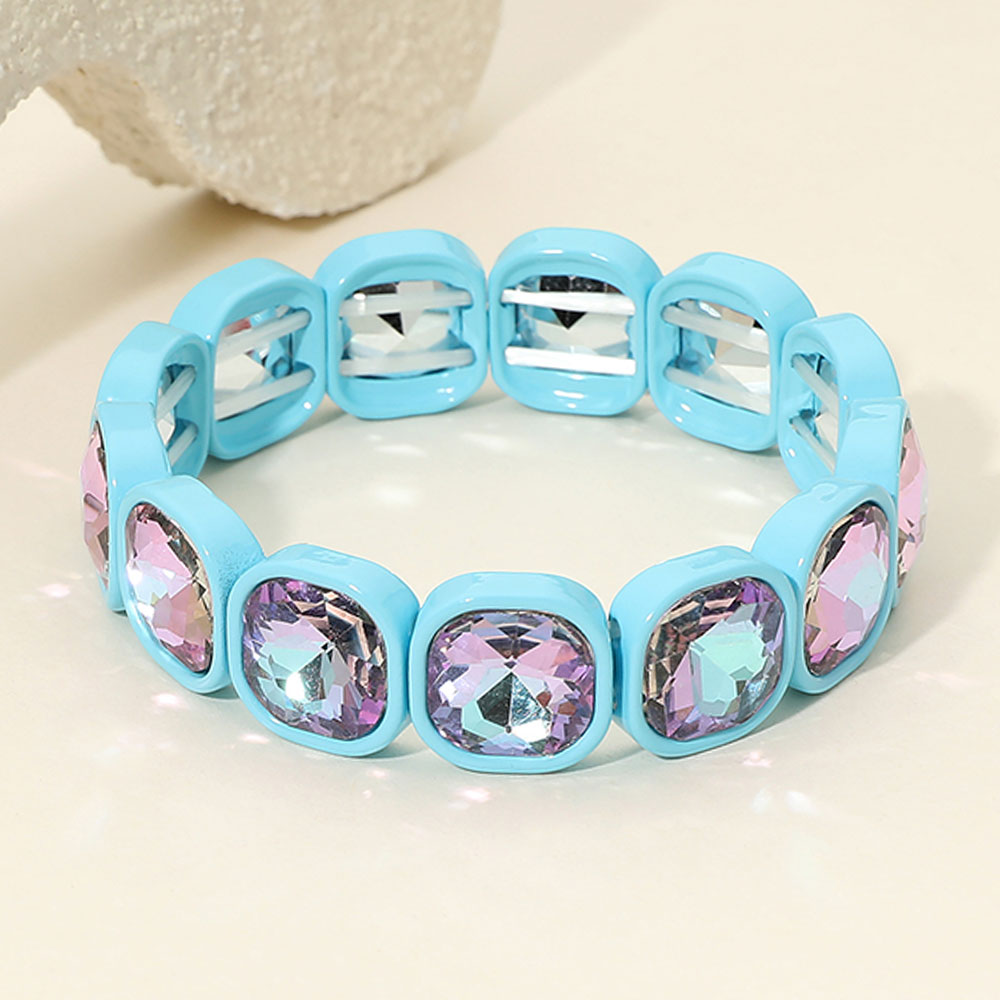 Madeline Love Blue Faceted Cushion Gem Beaded Stretch Bracelet