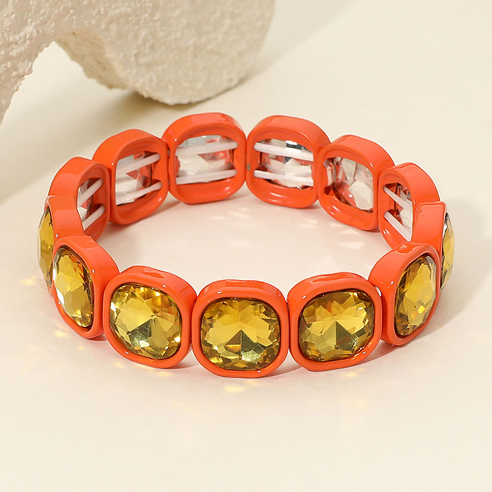 Madeline Love Orange Faceted Cushion Gem Beaded Stretch Bracelet