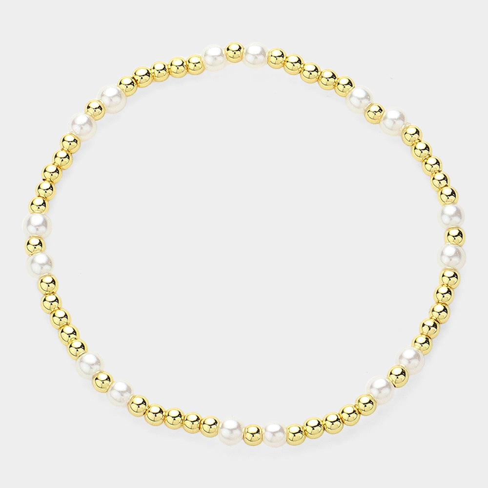Madeline Love Gold Pearl Stainless Steel Ball Beaded Stretch Bracelet