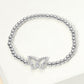 Madeline Love Silver Stainless Steel CZ Stone Paved Butterfly Charm Beaded Stretch Bracelet - Bracelets