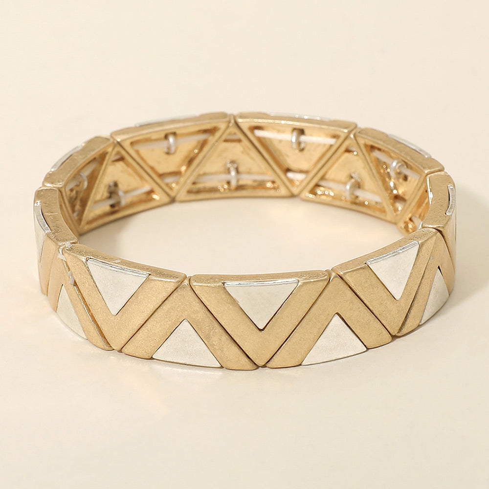 Madeline Love Worn Gold, Worn Silver Worn Metal Geometric Triangle Beaded Stretch Bracelet - Bracelets
