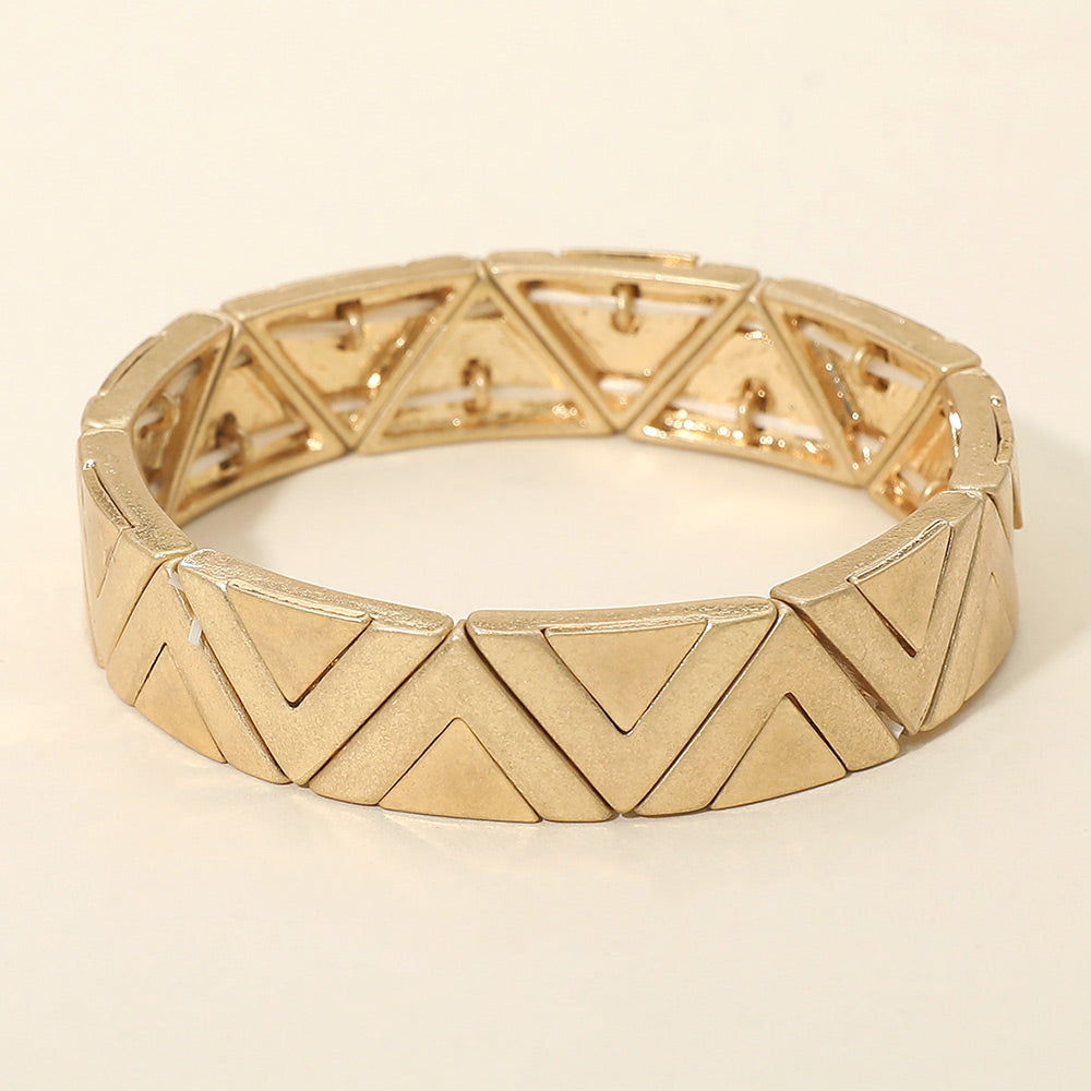 Madeline Love Worn Gold Worn Metal Geometric Triangle Beaded Stretch Bracelet - Bracelets