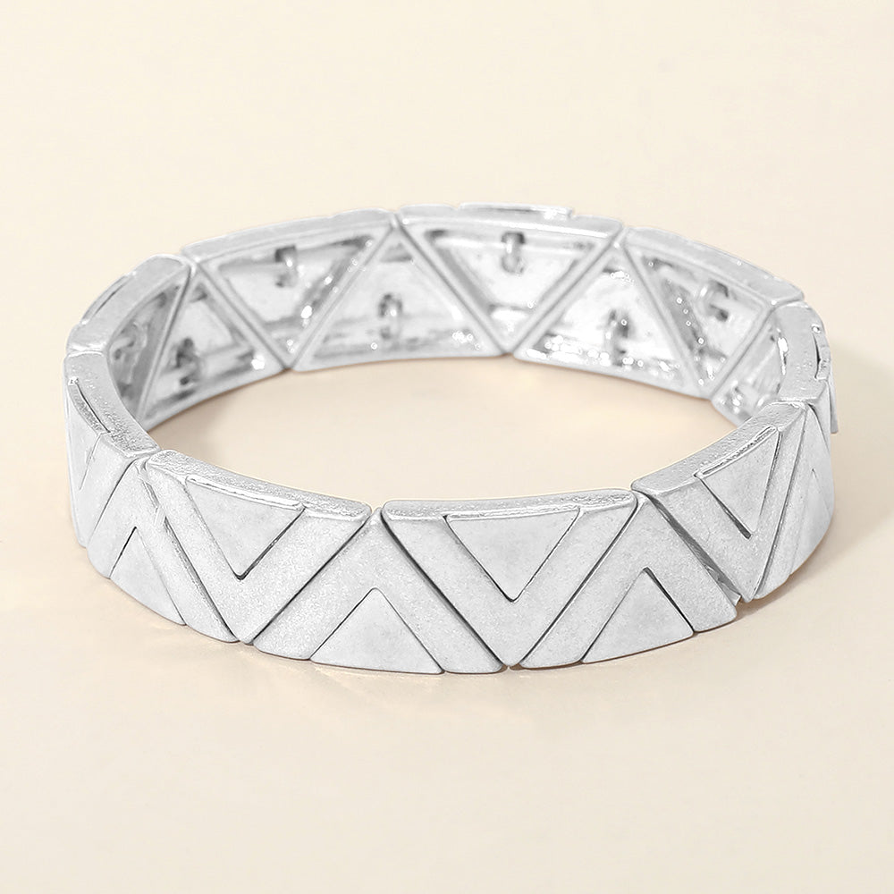 Madeline Love Worn Silver Worn Metal Geometric Triangle Beaded Stretch Bracelet - Bracelets