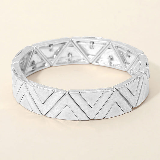 Madeline Love Worn Silver Worn Metal Geometric Triangle Beaded Stretch Bracelet - Bracelets