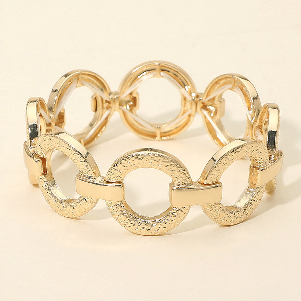 Madeline Love Gold Textured Metal Ring Link Stretch Bracelet - Bracelets