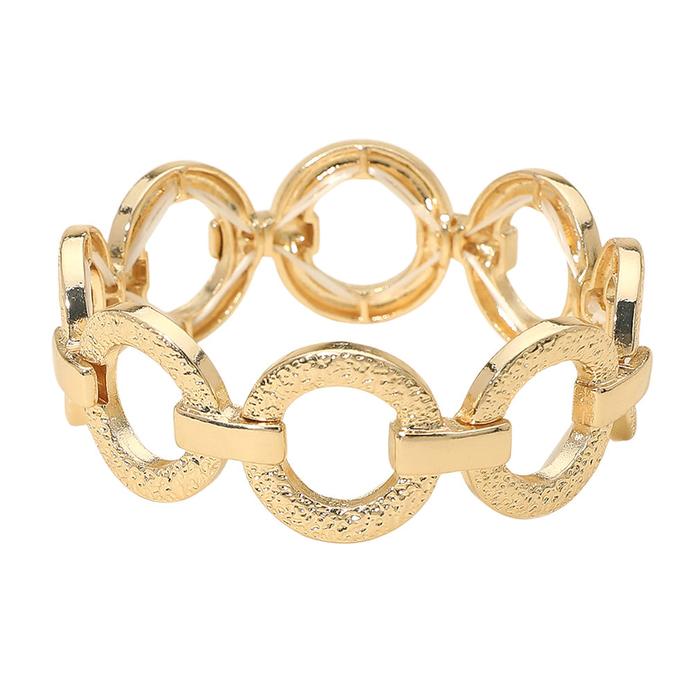 Madeline Love Gold Textured Metal Ring Link Stretch Bracelet - Bracelets - desc