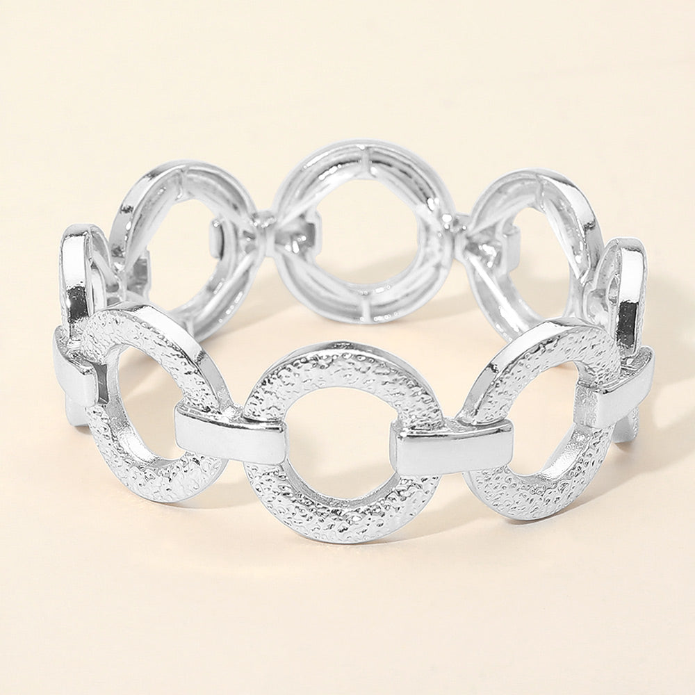 Madeline Love Rhodium Textured Metal Ring Link Stretch Bracelet - Bracelets
