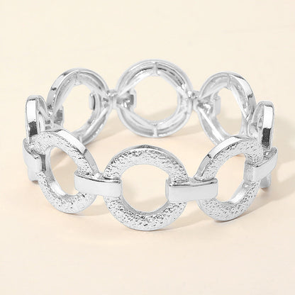 Madeline Love Rhodium Textured Metal Ring Link Stretch Bracelet - Bracelets