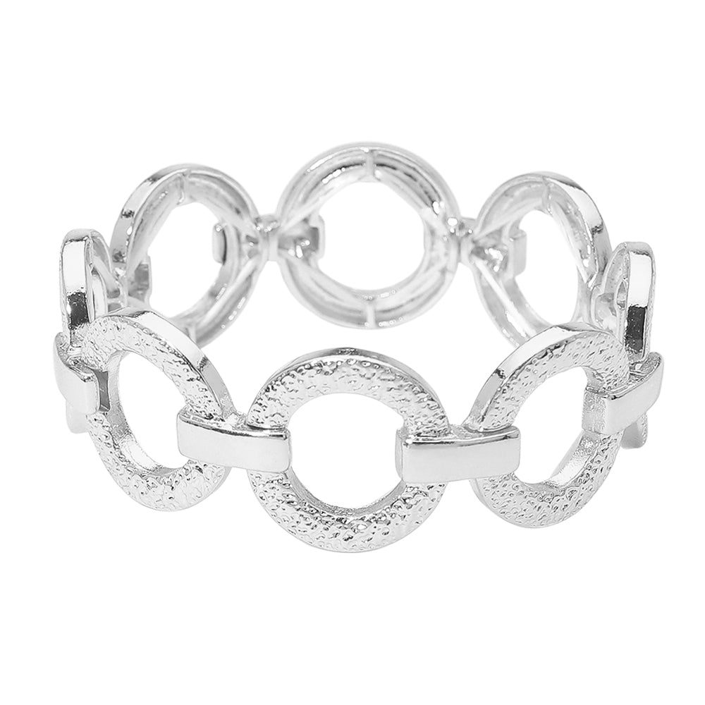 Madeline Love Rhodium Textured Metal Ring Link Stretch Bracelet - Bracelets - desc