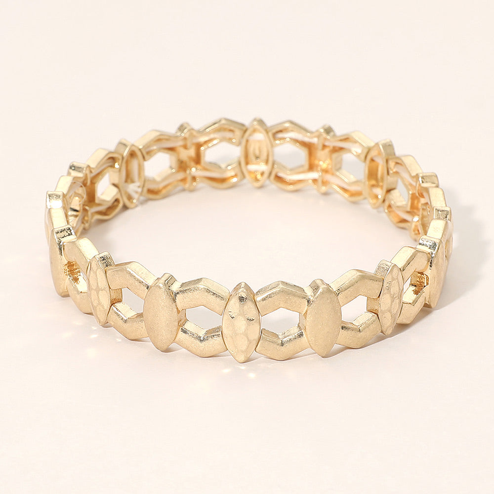 Madeline Love Worn Gold Metal Geometric Link Beaded Stretch Bracelet