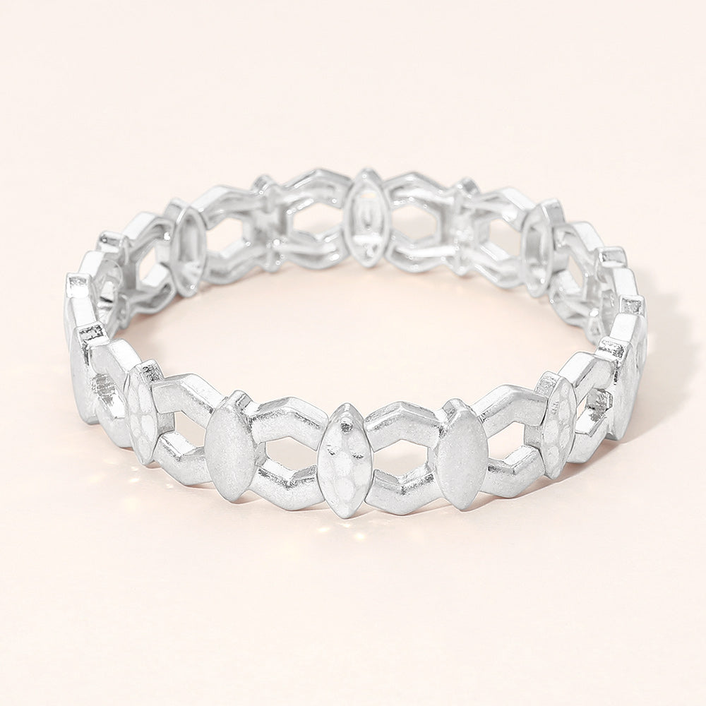 Madeline Love Worn Silver Metal Geometric Link Beaded Stretch Bracelet