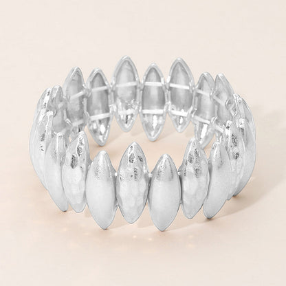Madeline Love Worn Silver Bold Hammered Metal Marquise Beaded Stretch Bracelet - Bracelets