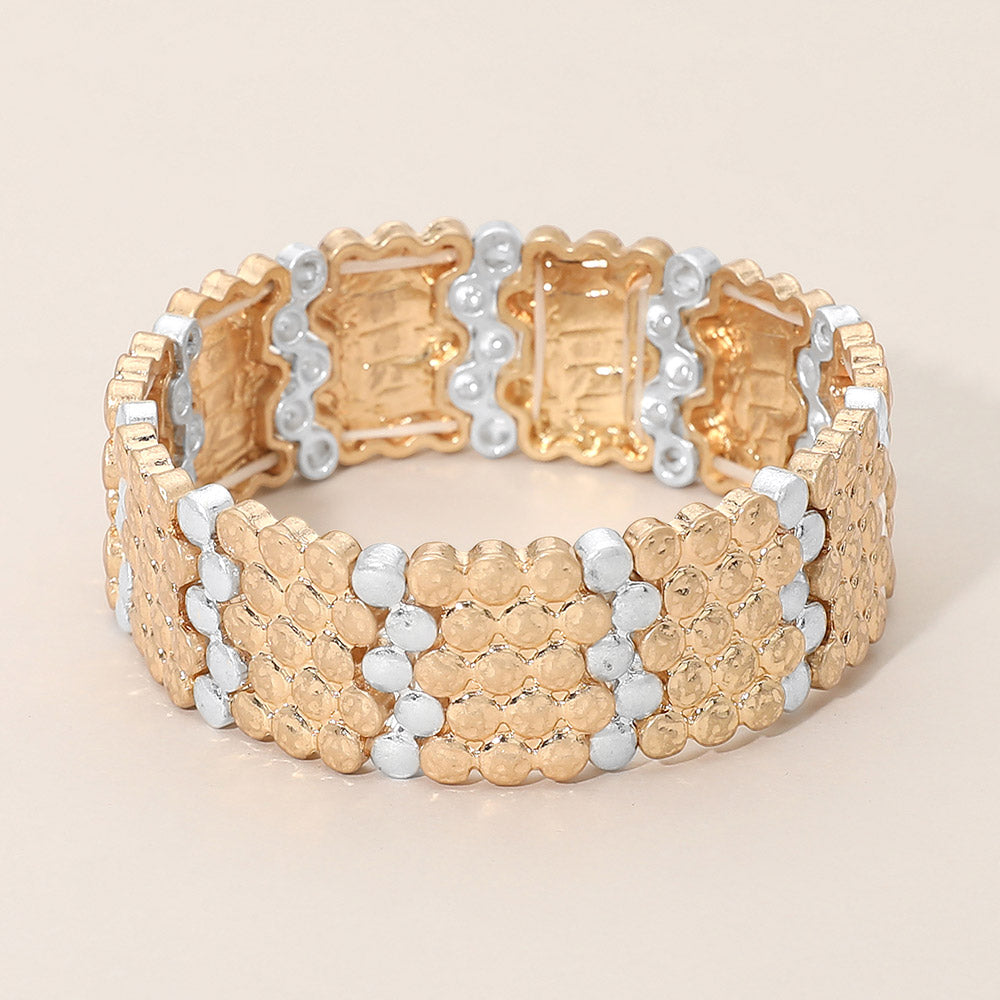 Madeline Love Worn Gold, Worn Silver Bold Textured Metal Stretch Bracelet - Bracelets