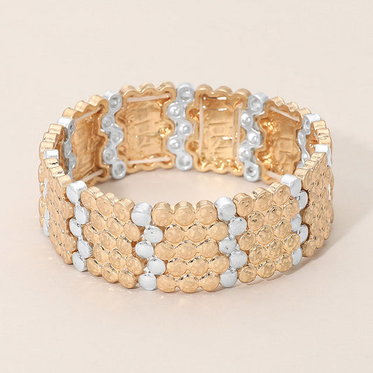 Madeline Love Worn Gold, Worn Silver Bold Textured Metal Stretch Bracelet - Bracelets