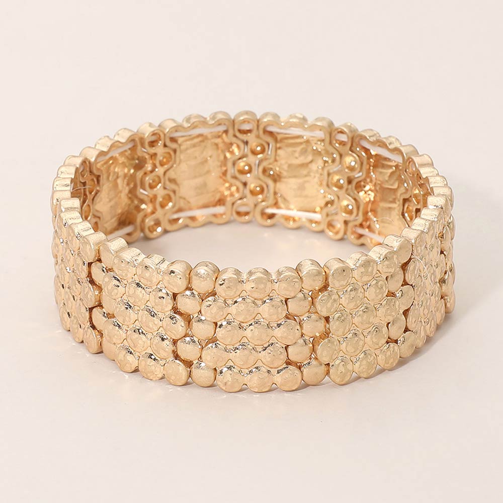 Madeline Love Worn Gold Bold Textured Metal Stretch Bracelet - Bracelets