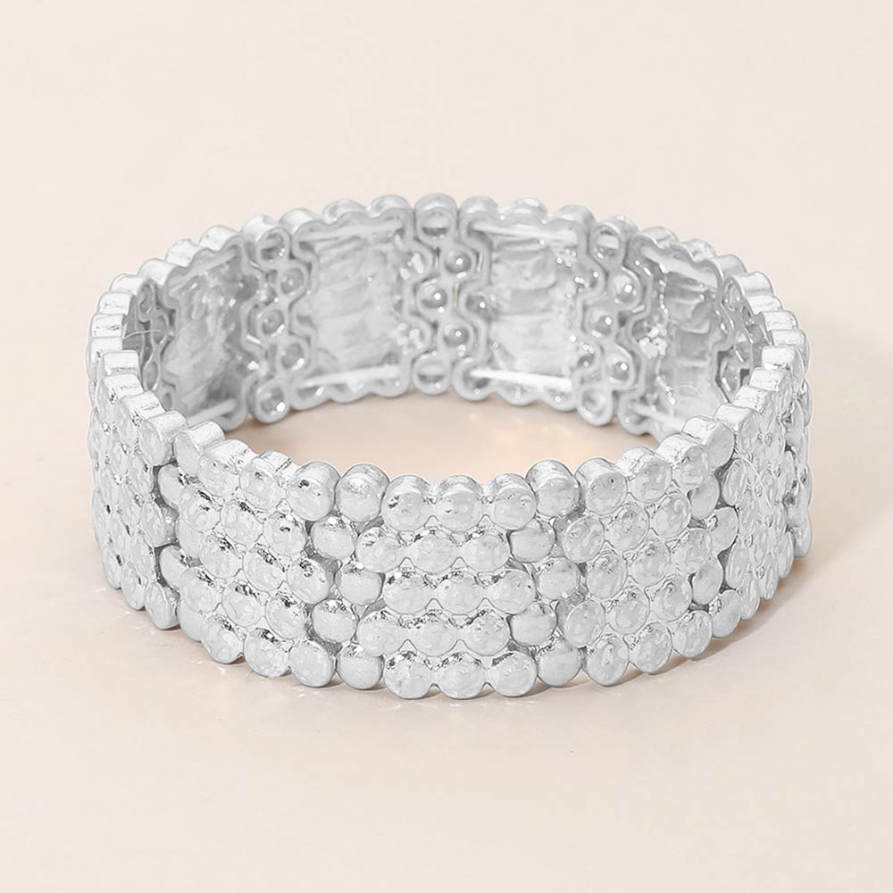 Madeline Love Worn Silver Bold Textured Metal Stretch Bracelet - Bracelets
