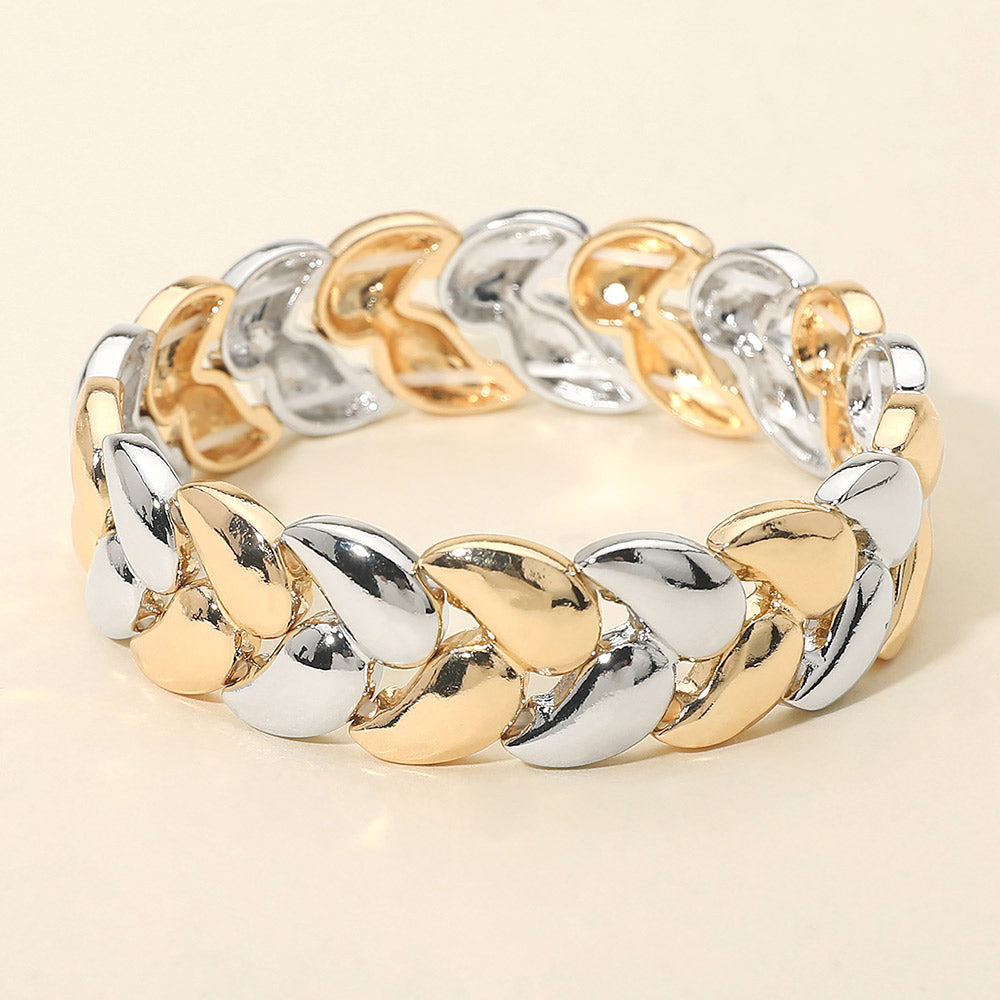Madeline Love Gold, Rhodium Bold Polished Metal Beaded Stretch Bracelet - Bracelets