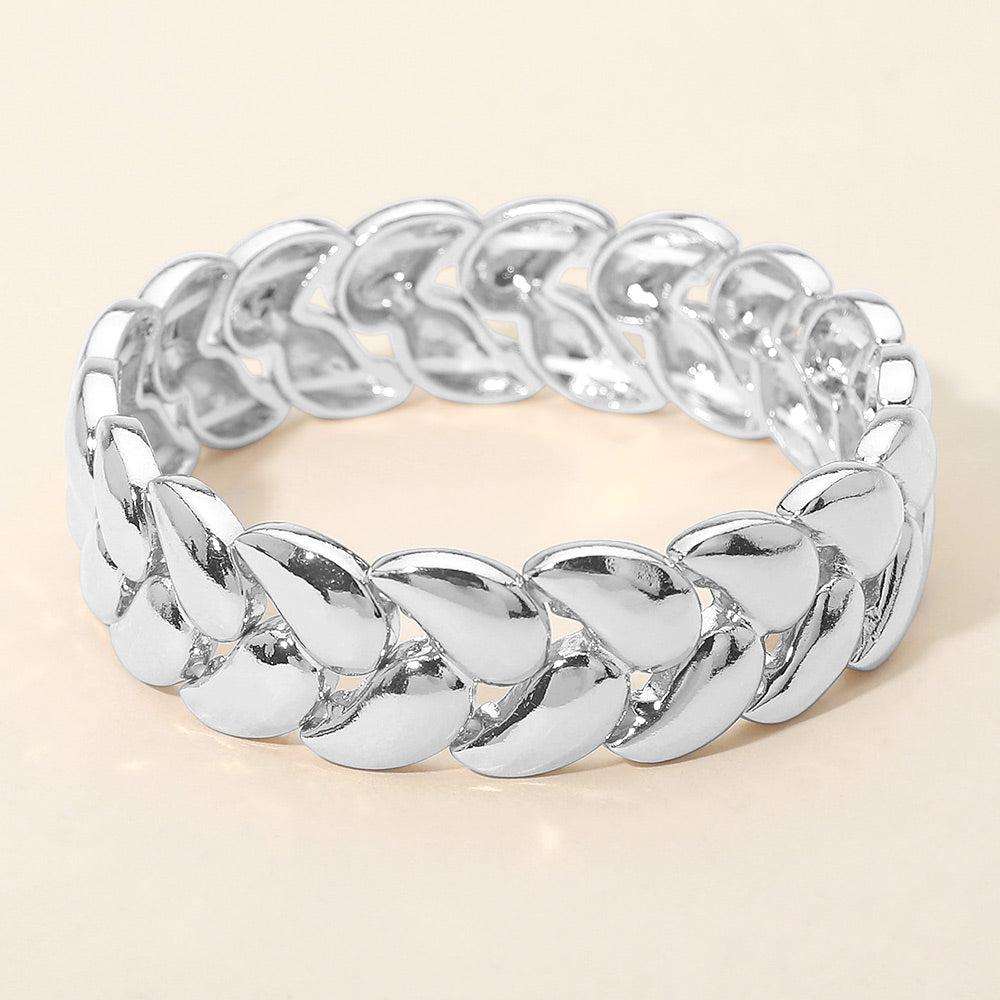 Madeline Love Rhodium Bold Polished Metal Beaded Stretch Bracelet - Bracelets