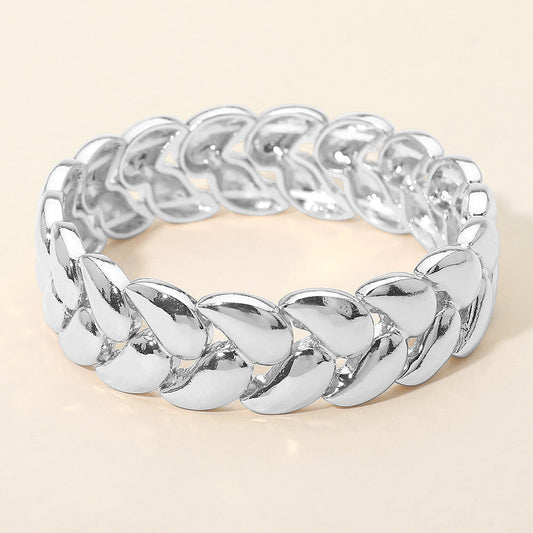 Madeline Love Rhodium Bold Polished Metal Beaded Stretch Bracelet - Bracelets
