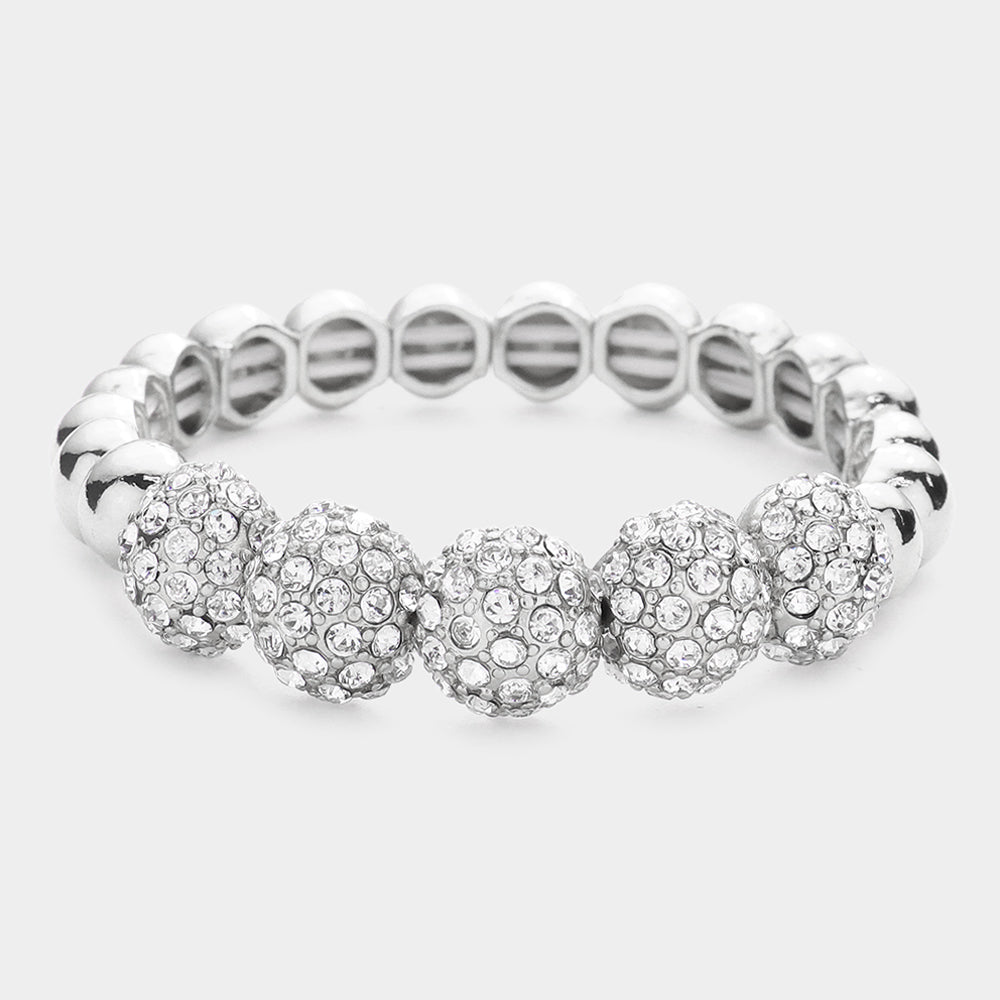 Madeline Love Silver Rhinestone Embellished Metal Dome Stretch Bracelet - Bracelets
