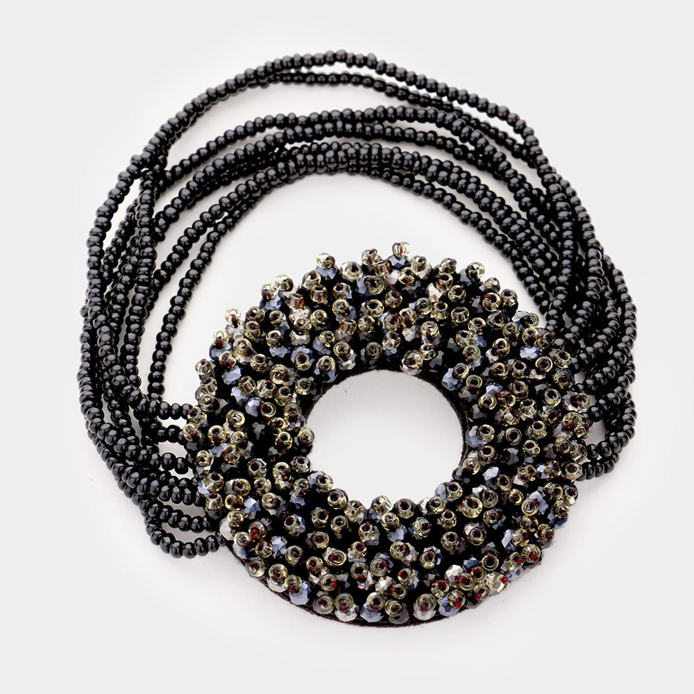 Madeline Love Black Faceted Bead Open Circle Bracelet - Bracelets