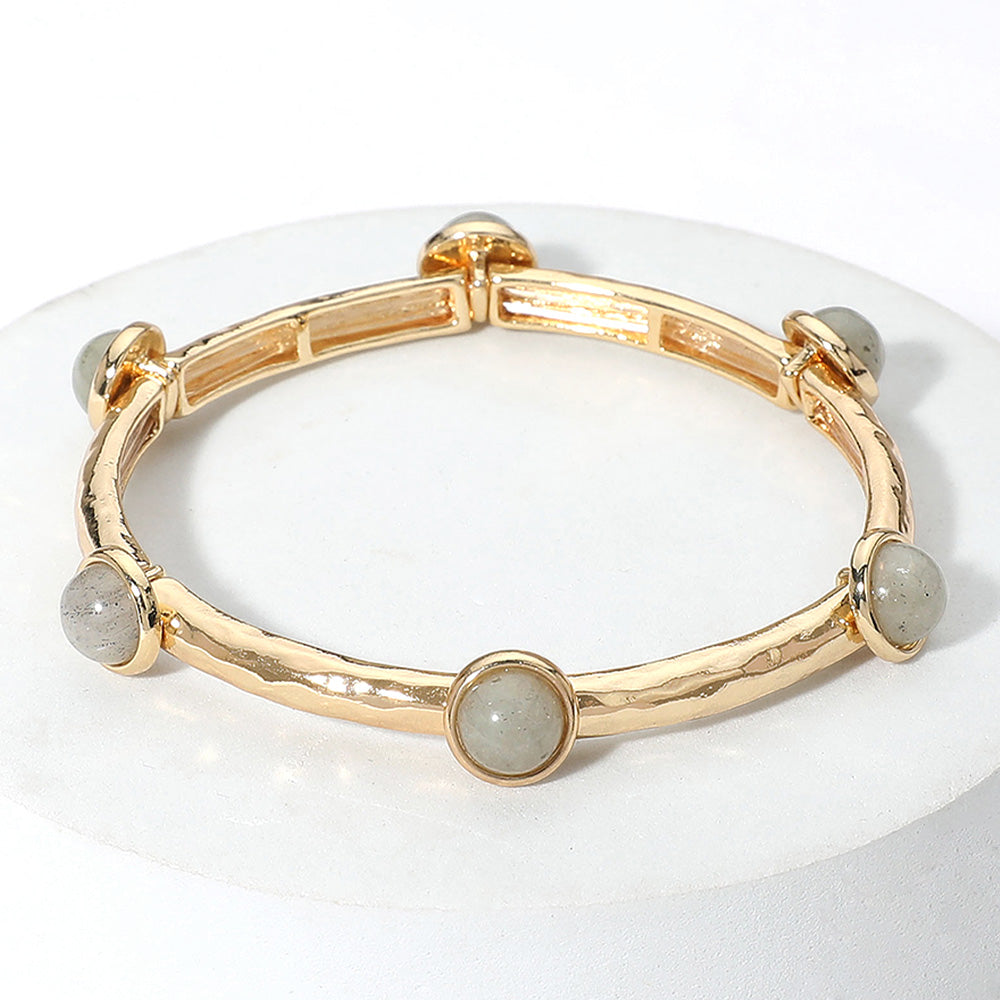 Madeline Love Gold, Gray Natural Stone Pointed Stretch Bracelet - Bracelets