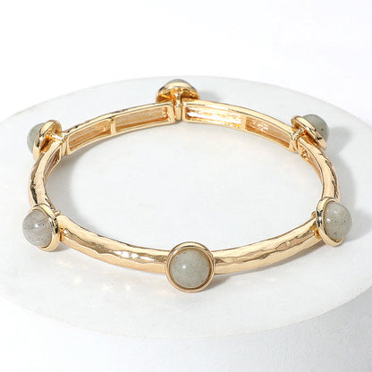 Madeline Love Gold, Gray Natural Stone Pointed Stretch Bracelet - Bracelets