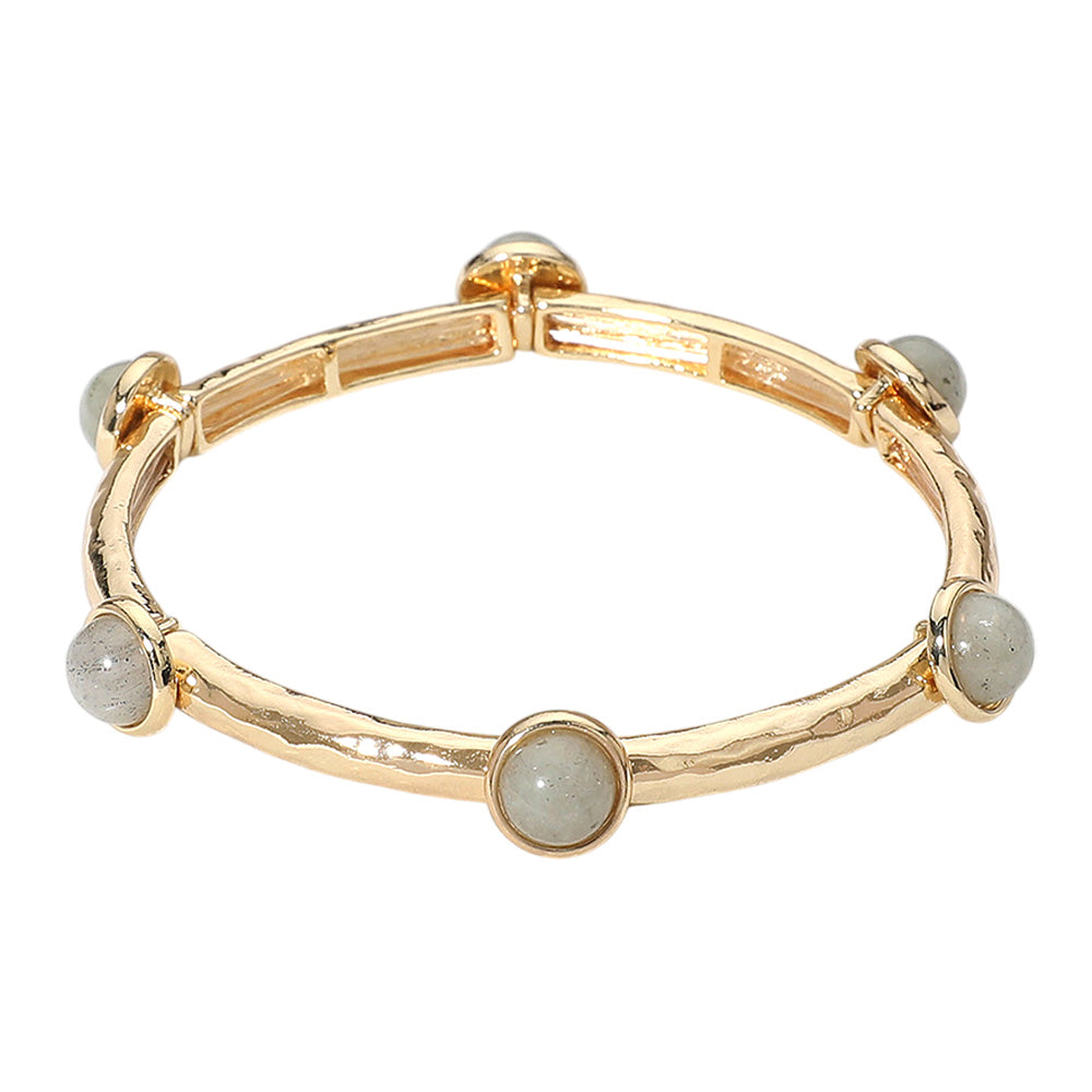 Madeline Love Gold, Gray Natural Stone Pointed Stretch Bracelet - Bracelets - desc
