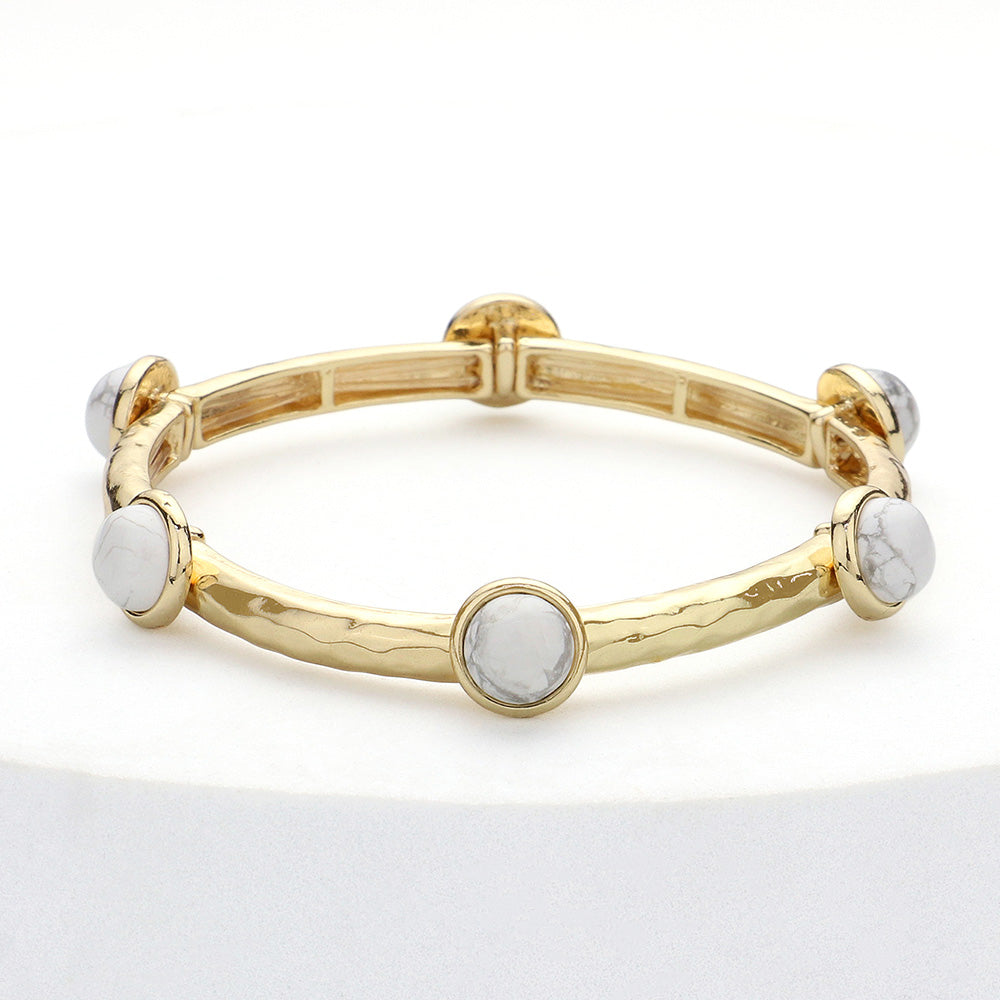 Madeline Love Gold, White Natural Stone Pointed Stretch Bracelet - Bracelets