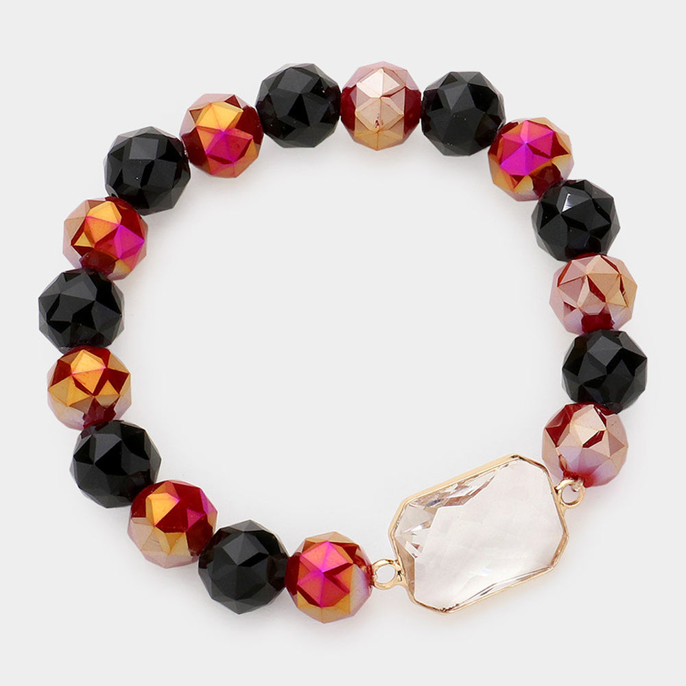Madeline Love Black, Burgundy, Lucite Lucite Accented Faceted Beaded Stretch Bracelet - Bracelets