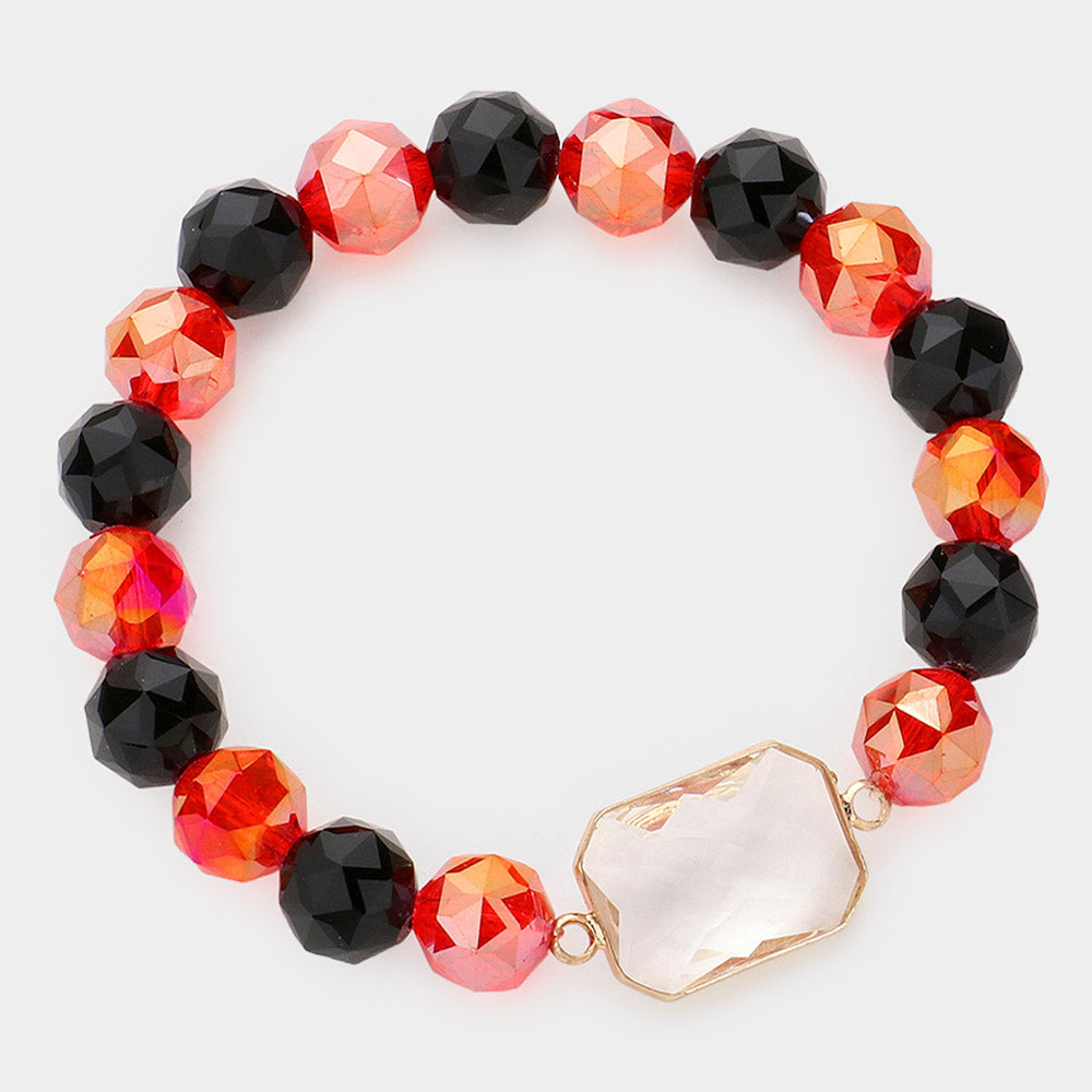 Madeline Love Black, Lucite, Red Lucite Accented Faceted Beaded Stretch Bracelet - Bracelets