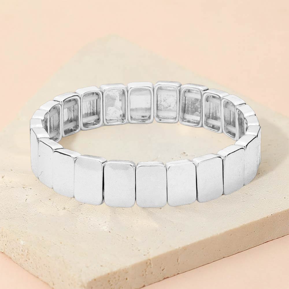 Madeline Love Silver Square Metal Stretch Bracelet - Bracelets