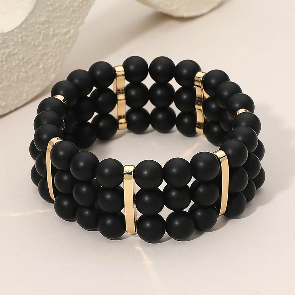 Madeline Love Black, Gold Multi Row Beaded Stretch Bracelet - Bracelets