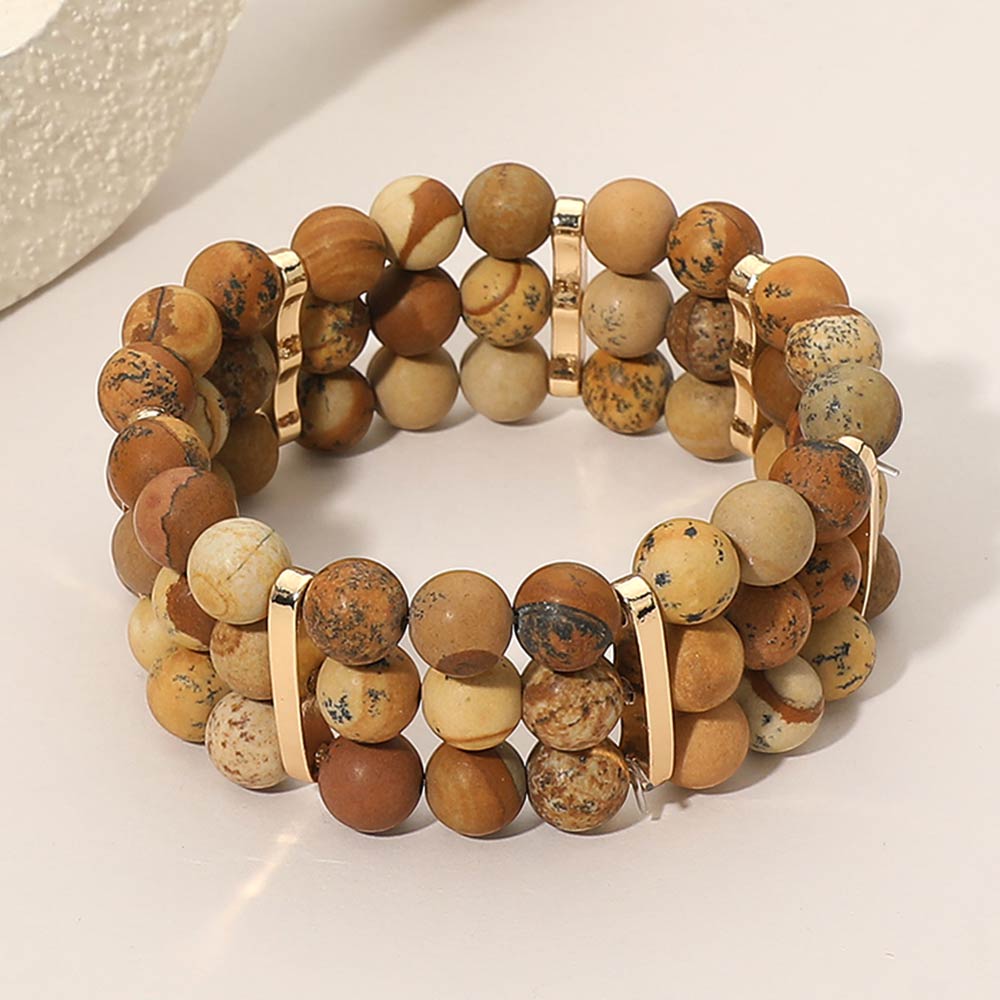 Madeline Love Brown, Gold Multi Row Beaded Stretch Bracelet - Bracelets