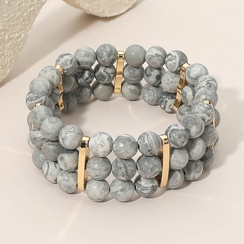 Madeline Love Gold, Gray Multi Row Beaded Stretch Bracelet - Bracelets