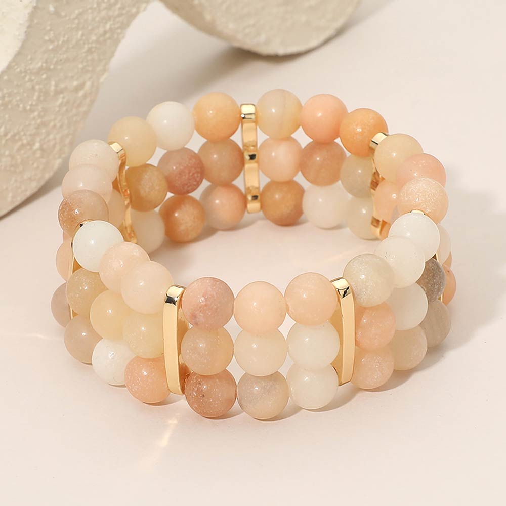 Madeline Love Gold, Peach Multi Row Beaded Stretch Bracelet - Bracelets