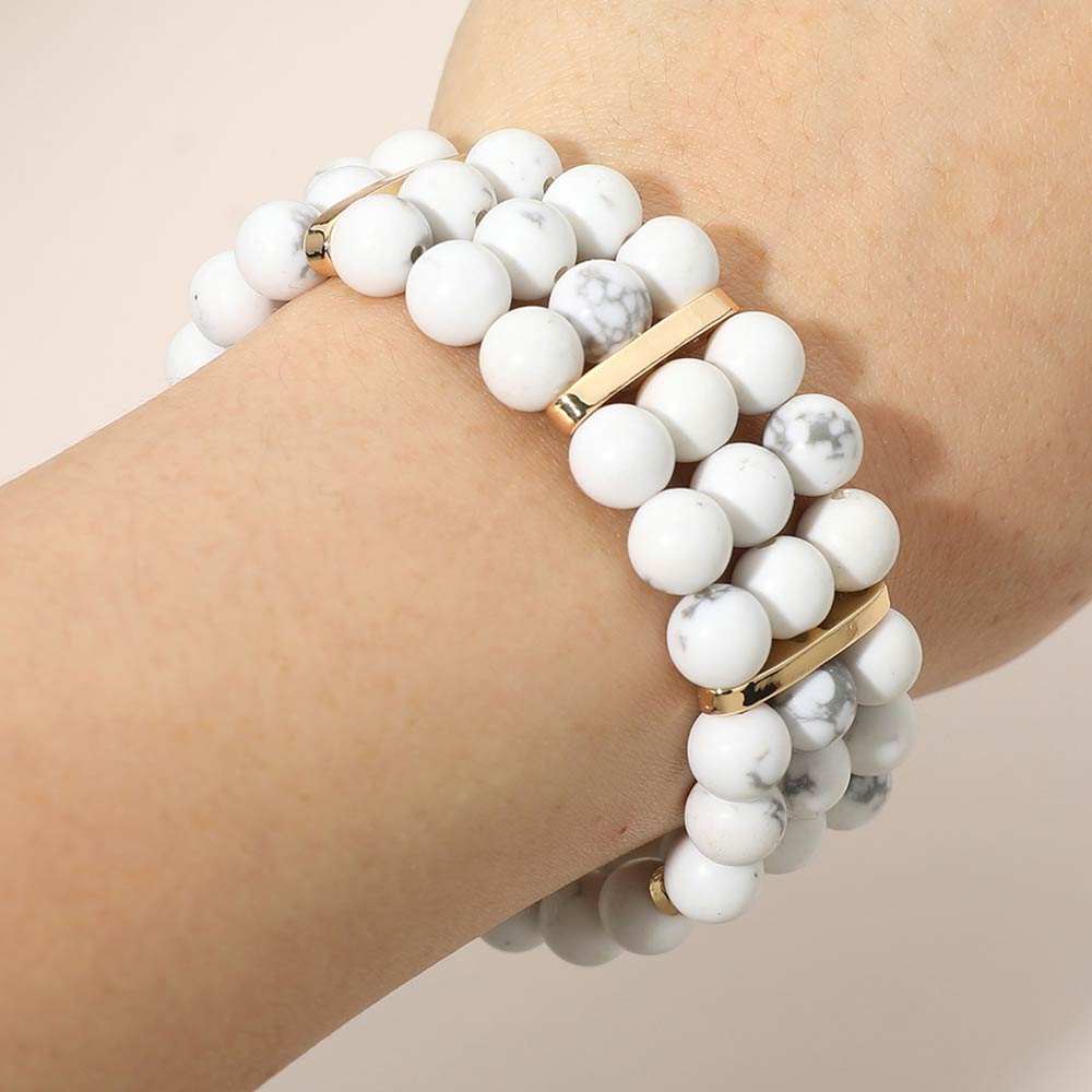 Madeline Love Gold, White Multi Row Beaded Stretch Bracelet - Bracelets