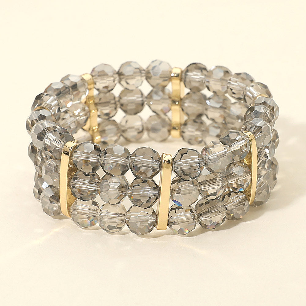 Madeline Love Black Diamond, Gold Triple Row Faceted Beaded Strand Stretch Bracelet - Bracelets