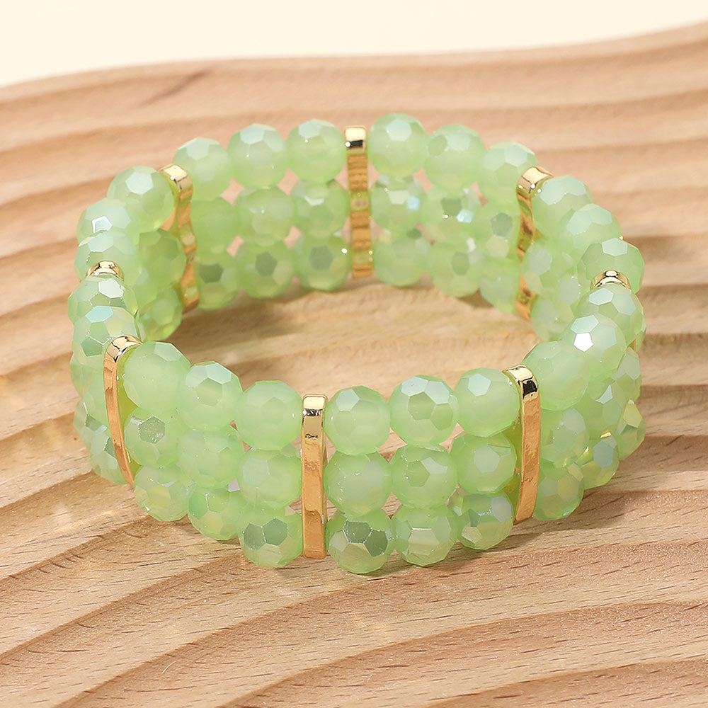 Madeline Love Gold, Mint Triple Row Faceted Beaded Strand Stretch Bracelet - Bracelets