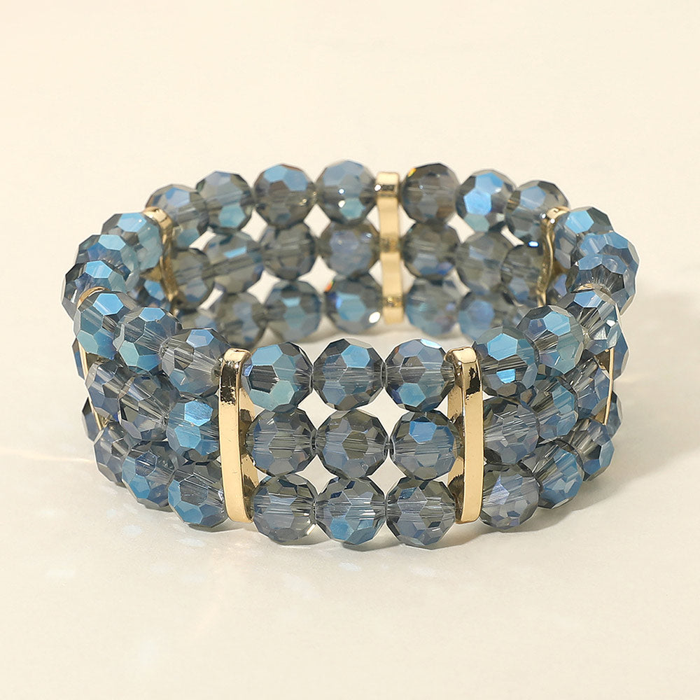 Madeline Love Gold, Navy Triple Row Faceted Beaded Strand Stretch Bracelet - Bracelets