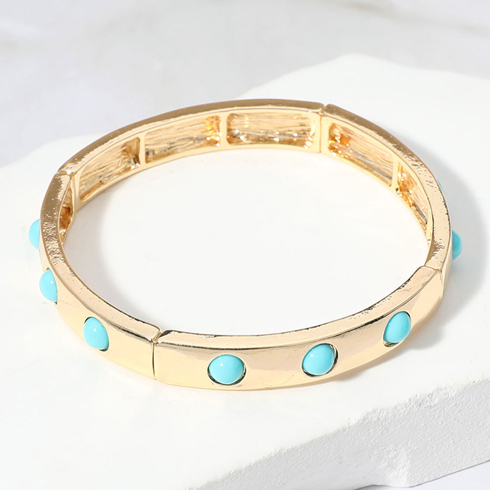 Madeline Love Gold, Turquoise Bead Embellished Stackable Stretch Bracelet - Bracelets