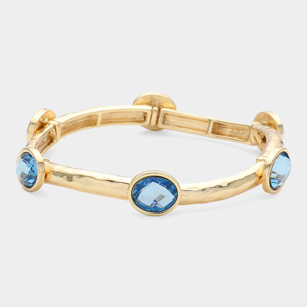 Madeline Love Aqua Oval Stone Cluster Pointed Stretch Bracelet
