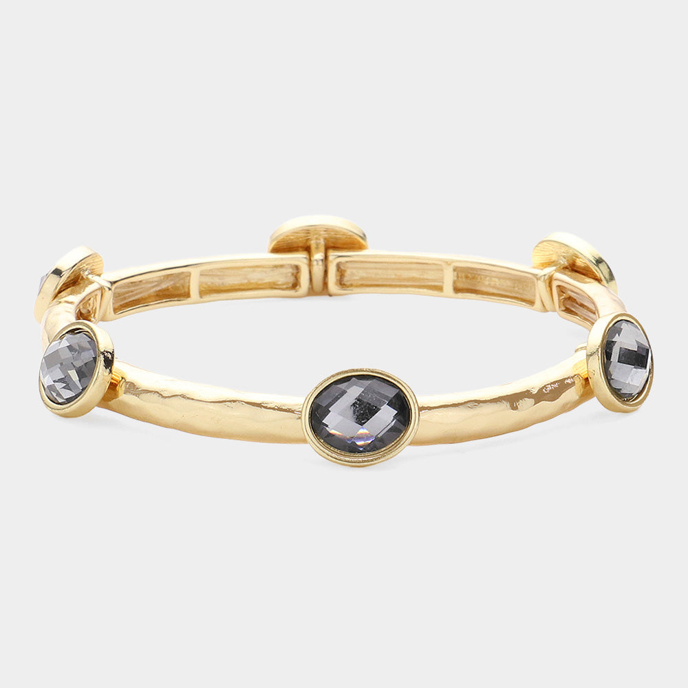Madeline Love Black Diamond Oval Stone Cluster Pointed Stretch Bracelet - Bracelets