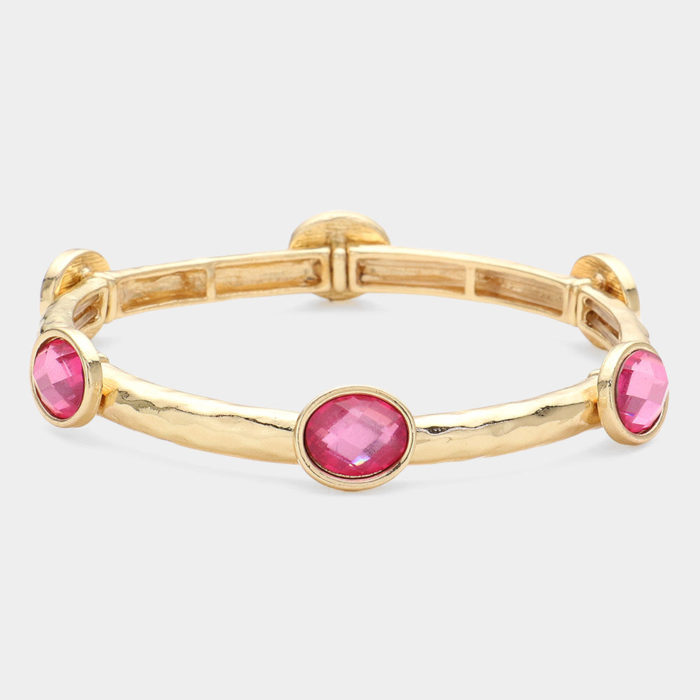 Madeline Love Pink Oval Stone Cluster Pointed Stretch Bracelet