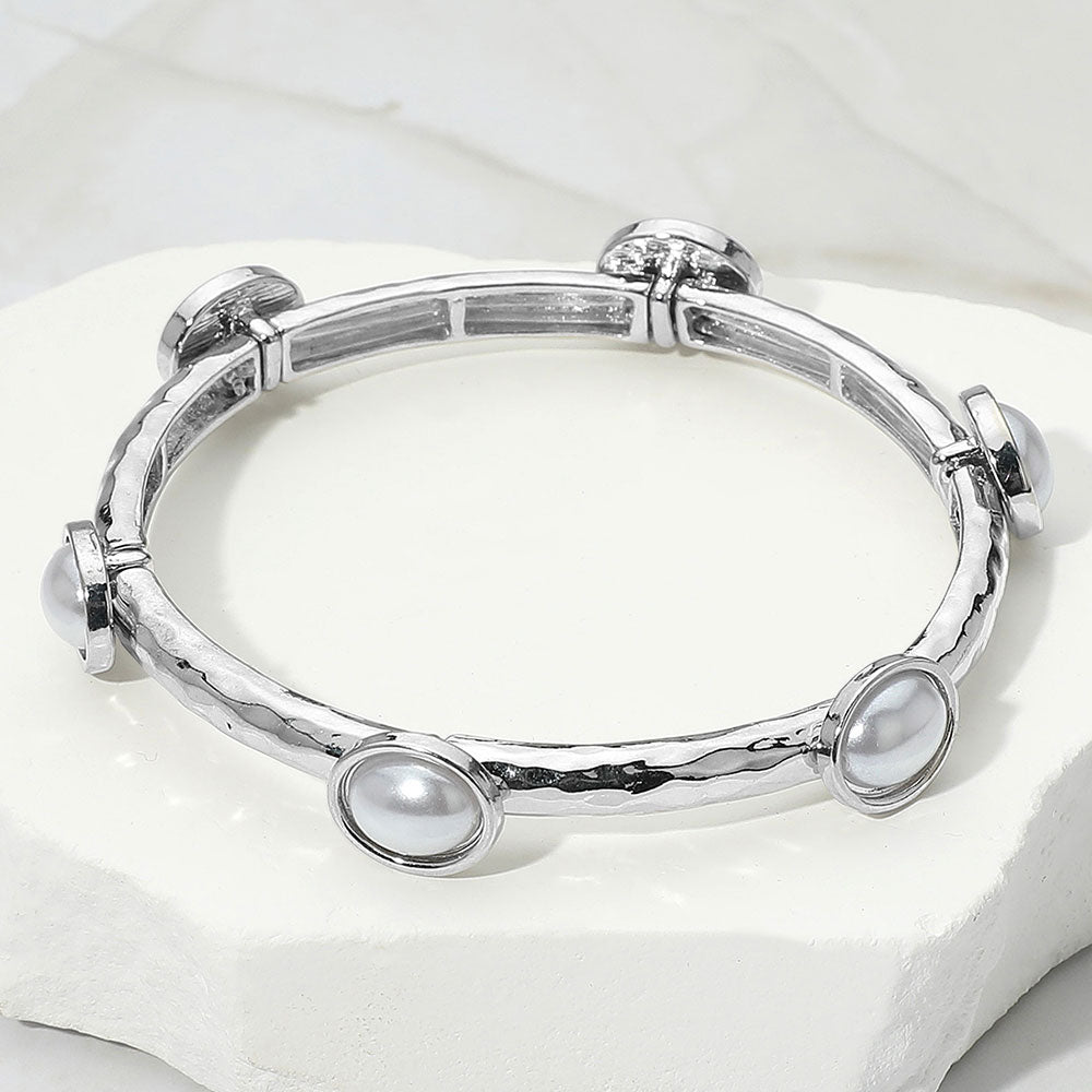 Madeline Love Rhodium, White Oval Stone Cluster Pointed Stretch Bracelet - Bracelets