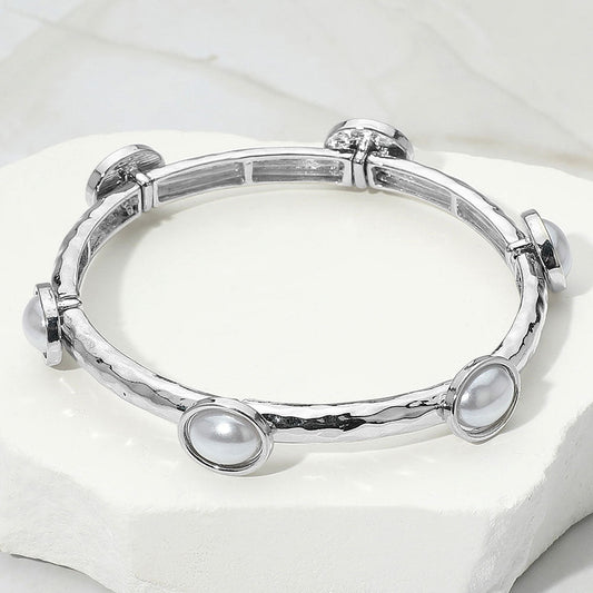 Madeline Love Rhodium, White Oval Stone Cluster Pointed Stretch Bracelet - Bracelets